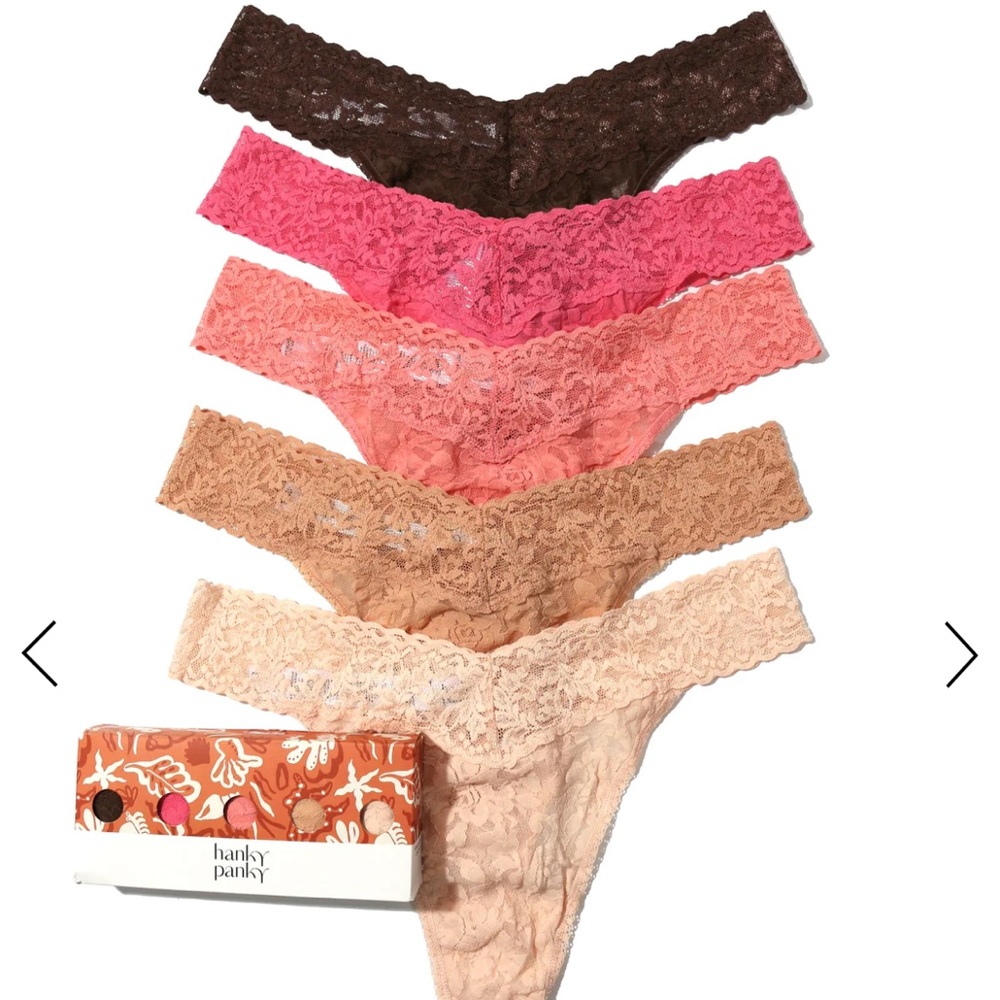 NWOT Hanky Panky 5 Pack Signature Lace Original Rise Thongs in Printed Box